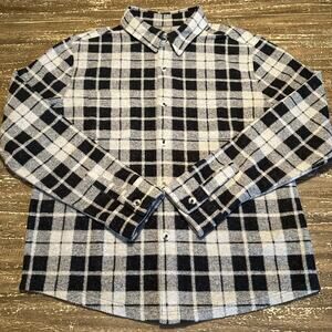 Goodfellow Co Plaid Fleece Long Sleeve Button Down Shirt Light Gray Black Size L